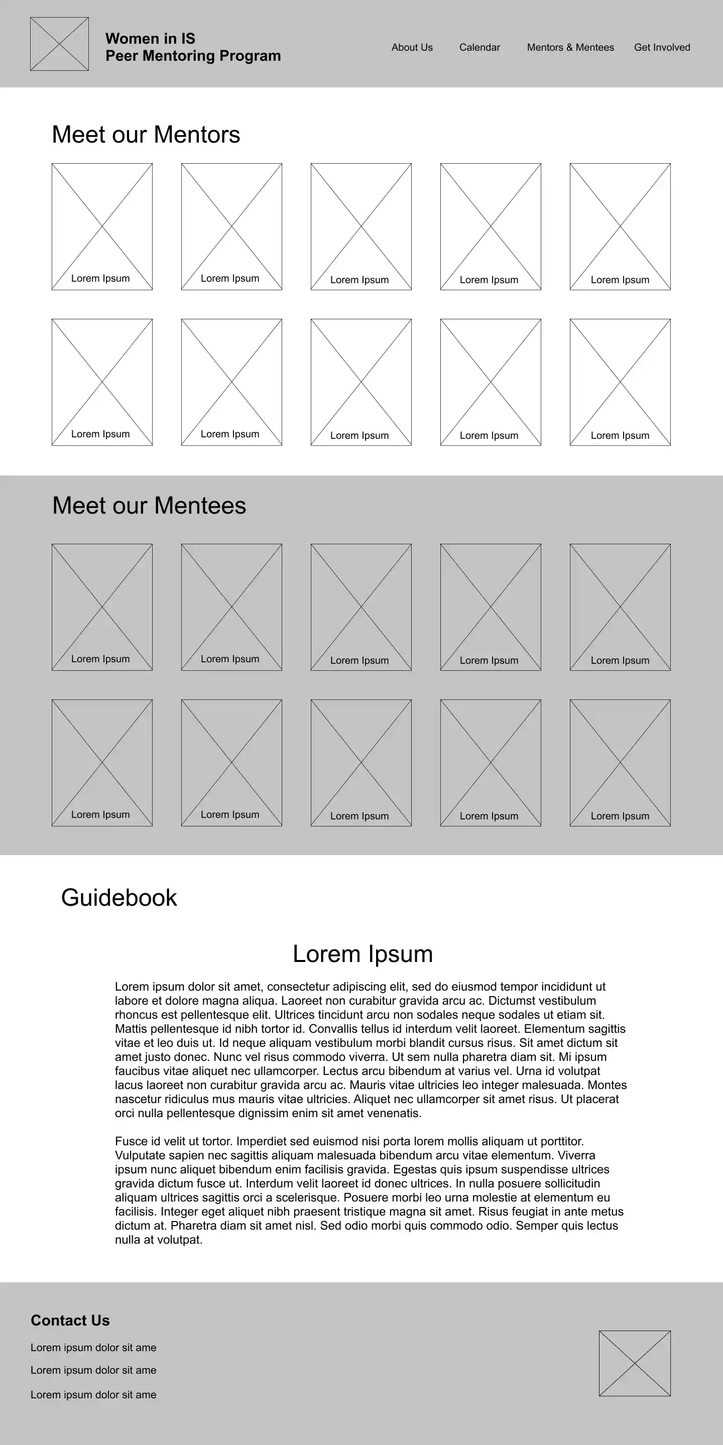 low fidelity wireframe of Mentors & Mentees Page